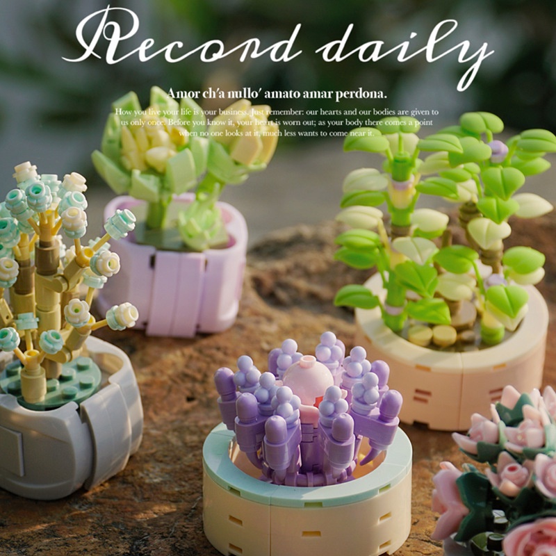 Nano Block Flowers Pot Sukulen Bunga Model DIY Mainan Balok Buket Mainan Pendidikan