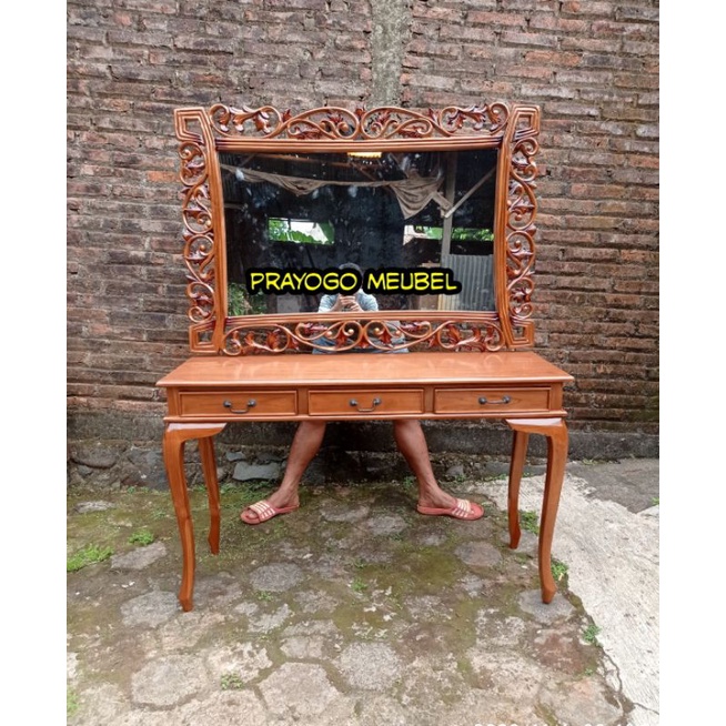 meja konsul rias jati pigura cermin - meja rias kaca cermin ukiran jati jepara