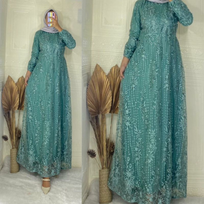 GAMIS BROKAT PESTA TERBARU GAMIS WANITA SYIRKEL SERAGAMAN STANDARD DAN JUMBO TERLARIS MODEL TERBARU