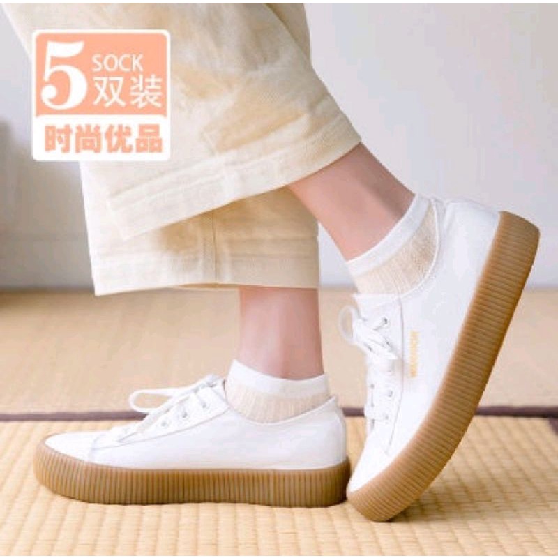 Kaos Kaki Wanita Motif Polos Style Fashion Wanita  Korea  Women Import Murah