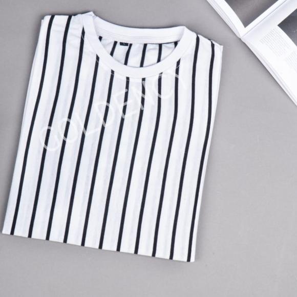 Kaos TShirt Pria | Motif Garis-Garis Vertikal | Casual Santai - Putih, S