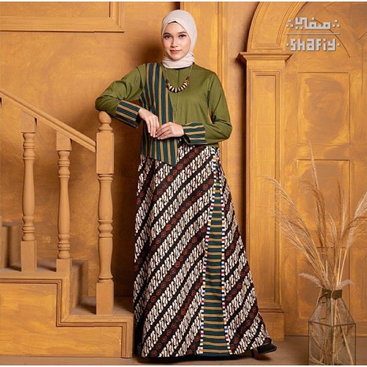 Kevia Gamis Batik Shafiy Original Modern Etnik Jumbo Kombinasi Polos Tenun Busui Terbaru Dress Wanita Big Size Dewasa Kekinian Cantik Kondangan Fashion Muslim XL