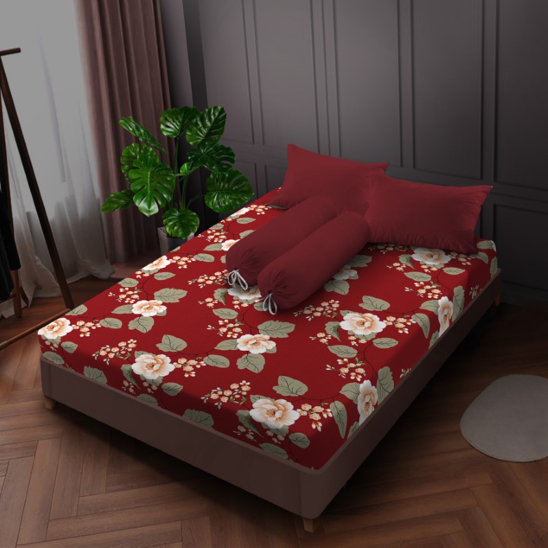 Kintakun Sprei Flat 160/180/200 Aini Bunga Dluxe Microtex Merah