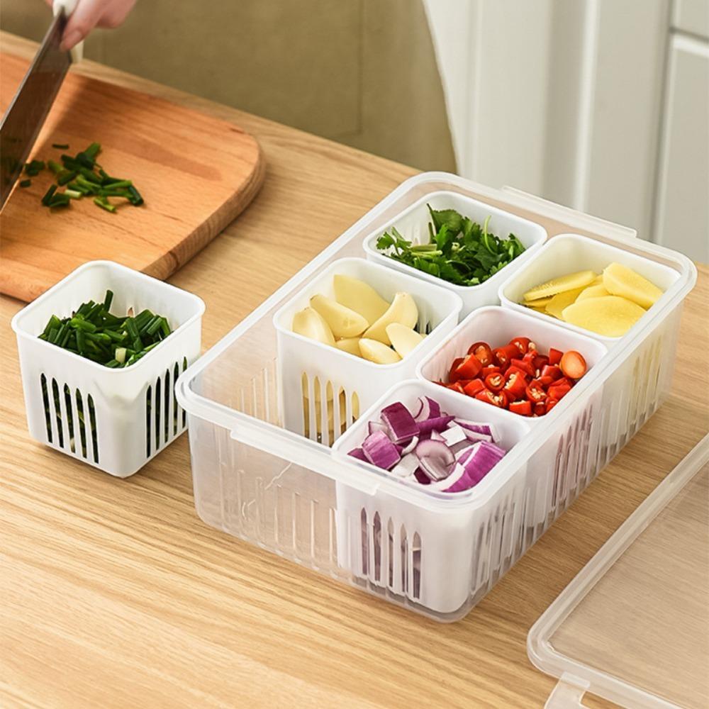 Top Garlic Fresh-keeping Box Double-layer Enam Grid Multi-Fungsi Kulkas Freezer Organizers Drain Storage Box Dapur Gadget Kotak Sayur Dengan Penutup