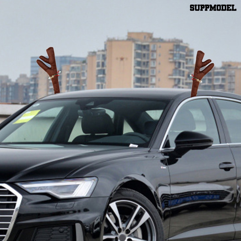 [SM] 1set Mobil Tanduk Rusa Eye-catching Vibrant Color Kain Xmas Rudolph Elk Dekorasi Kendaraan Untuk Kendaraan