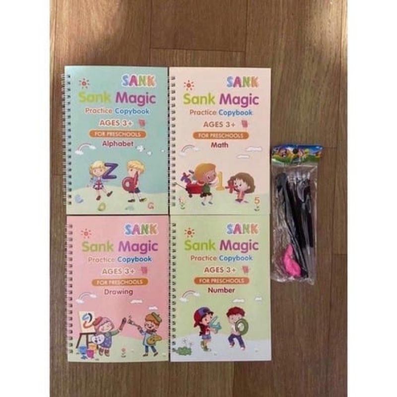 {DS} Buku Belajar Anak Sank Magic 1 Set Isi 4 Buku dan Pulpen  Set Buku Latihan Belajar Menulis