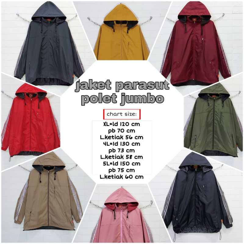 NEW!!JAKET POLET PARASUT/XL ld 120 cm/outdoor/cewe-cowo/topi lepas