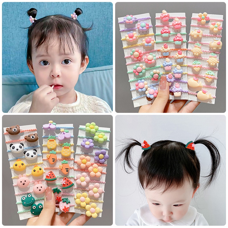 10 Pcs Ikat Rambut Karet Elastis Motif Kartun Buah Gaya Korea Untuk Anak