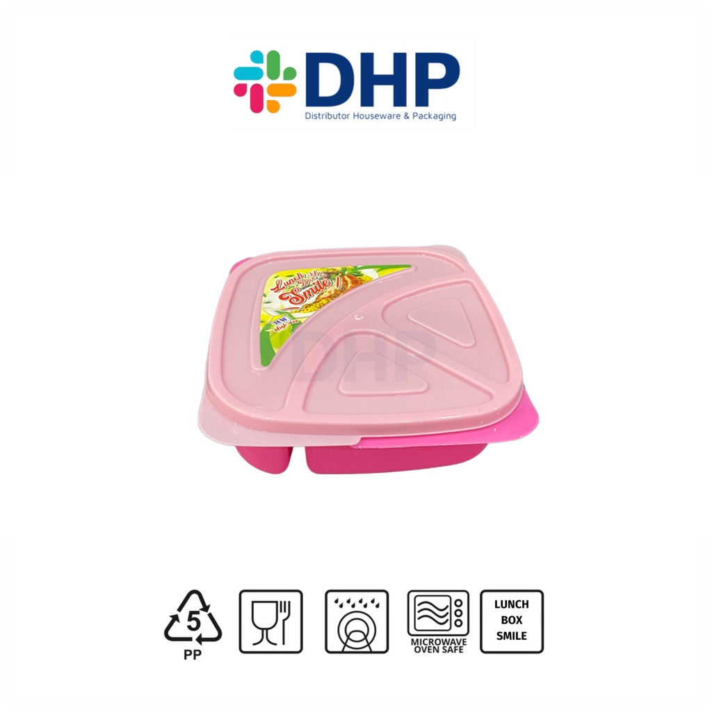 Lunch Box SMILE (18x18 h:6) Sekat 2 Kotak Plastik Tempat Bekal Lunch Box Serbaguna Makanan Anak