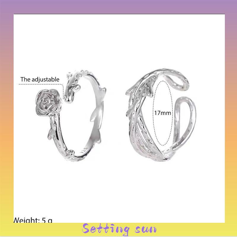 2Pcs/Set Cincin Wanita Mawar Korea Fashion Sederhana Adjustable Cincin Perhiasan Fashion TN