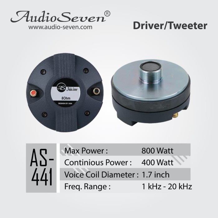 Audio Seven AS-441 AS441 Tweeter Twiter Compression Driver HF 800 Watt