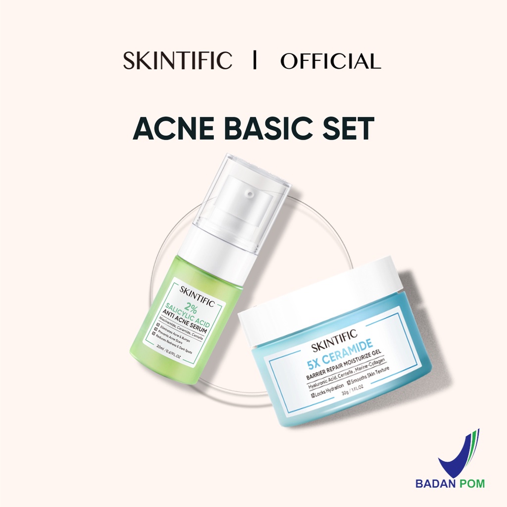 SKINTIFIC - 5X Ceramide Barrier Repair Moisture Gel 30G Pelembab Wajah &amp; 2% Salicylic Acid Anti Acne Serum 【BPOM】