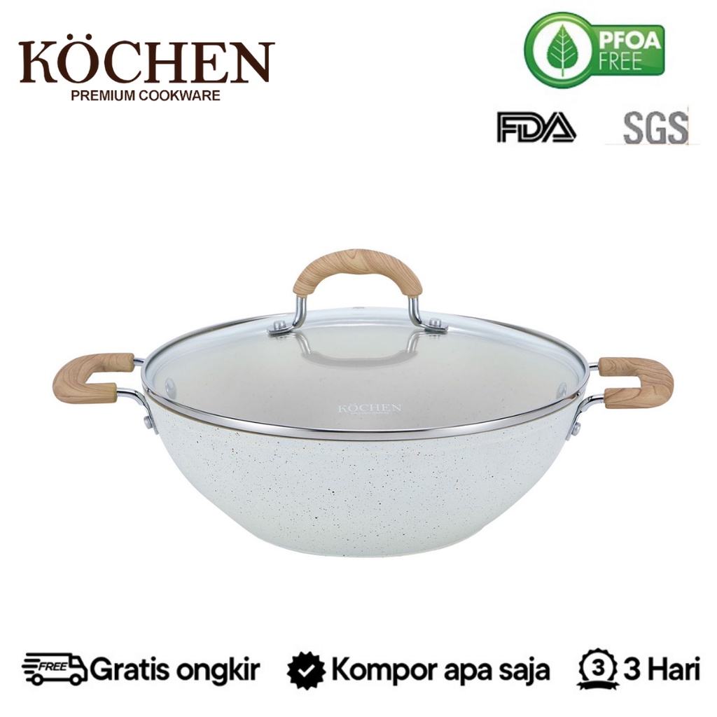 KOCHEN Wajan Penggorengan Wokpan 28cm Granit Free Tutup Anti Lengket Non-Stick