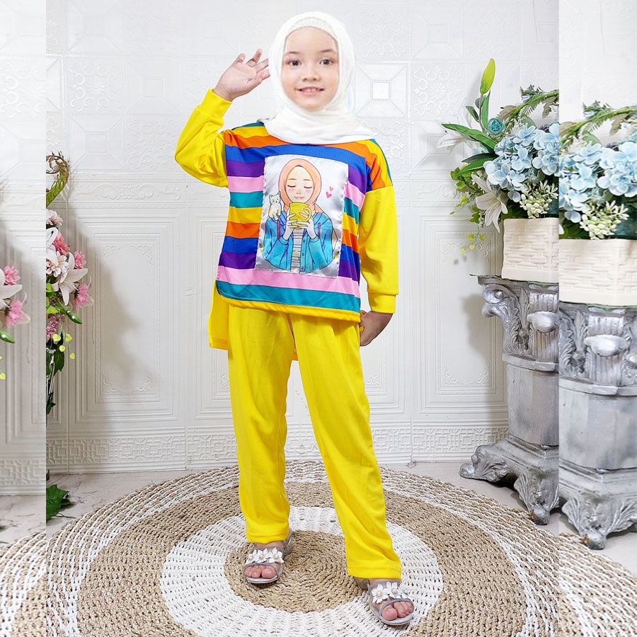 SETELAN SMILEE SLEBEW VIRAL BAJU PELANGI ANAK DAN CELANA PANJANG