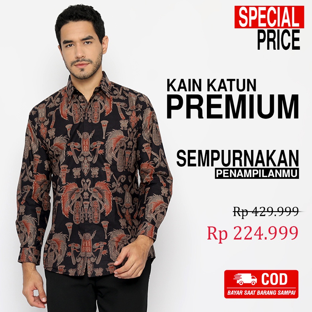 BATIK PRIA LENGAN PANJANG Kemeja Hem Slimfit Premium Warna Hitam 721016 CAP 72 - Baju Kemeja Atasan Pakaian Setelan Batik Pria Cowok Laki Laki Remaja Keluarga Kantor Lengan Panjang Modern Slimfit Slim Fit Premium Kekinian