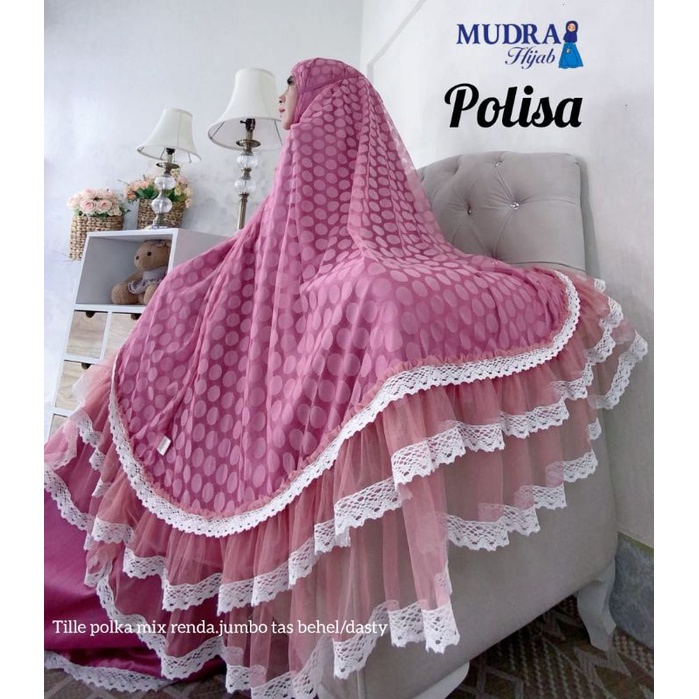 GHUI ~ MUKENA POLISA | MUKENAH DEWASA BAHAN TILE POLKA MIX RENDA MEWAH JUMBO FREE TAS RUKUH IDUL FIT