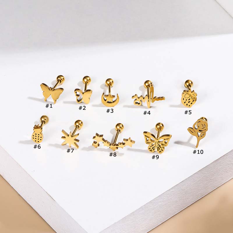 1pc Anting Tindik Hypoallergenic Bentuk Kupu-Kupu Hollow Bahan Stainless Steel