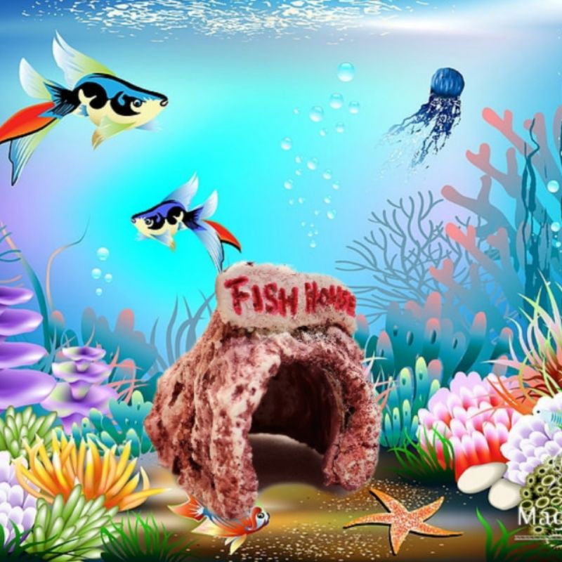 Rumah ikan motif batu resin