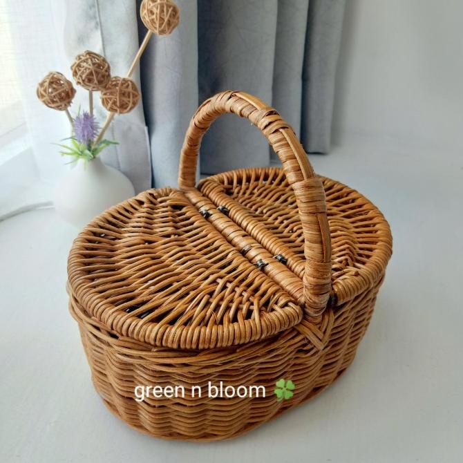 keranjang parcel rotan keranjang piknik oval kecil