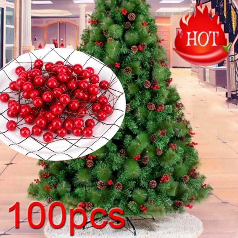 100Pcs Berry Natal Hiasan Pohon Natal / Artificial Christmas Red Holly Berry Xmas