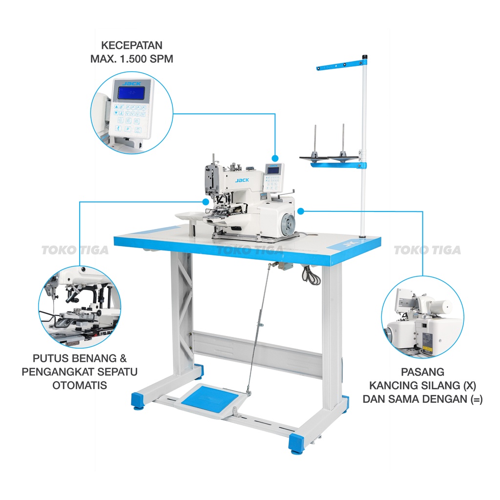 Mesin Pasang Kancing Servo JACK JK-T1377E / T 1377 E 4 Titik / Silang