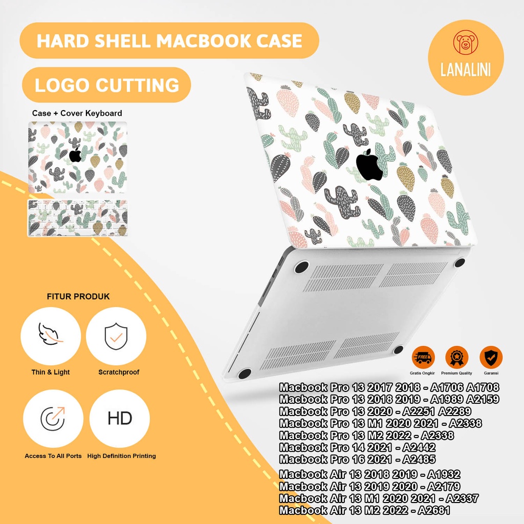 Case Casing Protective Pelindung Laptop Macbook Air Pro 13 14 16  M1 M2 2017 2018 2019 2020 2021 A1932 A2179 A2337 A1706 A1708 A1989 A2159 A2251 A2289 A2338 A2681Gambar Kartun Cartoon Kaktus Motif Lucu Hardcase Murah Cewek Cewe Wanita