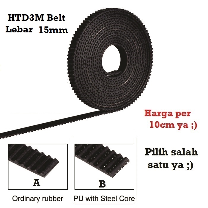 [HAEBOT] HTD3M Timing Belt 15mm Rubber PU Steel Core W15 10cm Open Loop Hitam Putih Pitch 3mm CNC 3D Printer Mekanik Karet Rantai Gerak