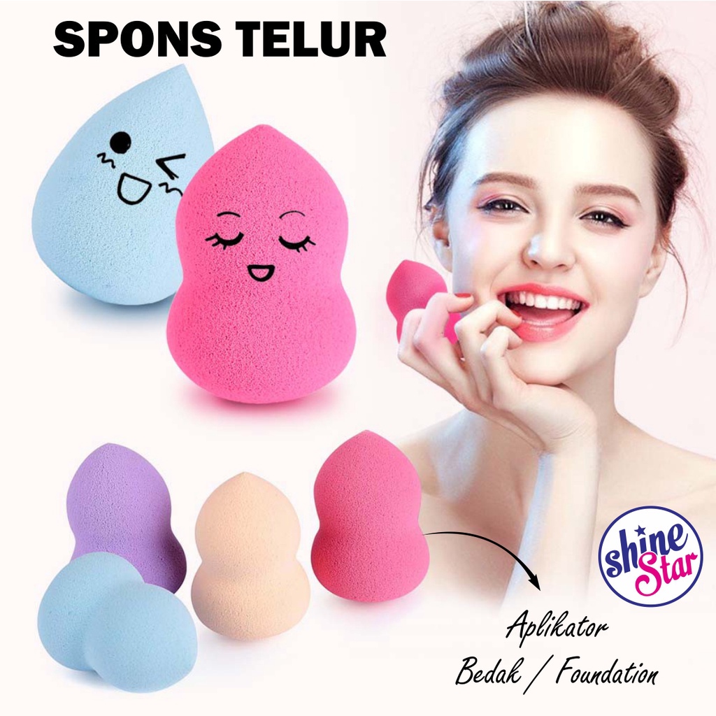 PROMO !! Spons Make Up - Kosmetik Wanita Sponge Beauty Make Up Colorfull Spons Egg Blending Puff / Spons Blender Telur Guci - Warna Random