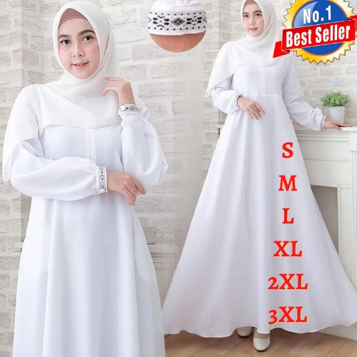 Gamis Wanita Busui / Gamis Putih Wanita Kekinian Jumbo Size M L XL 2XL 3XL LD 120 / Baju Gamis Wanit