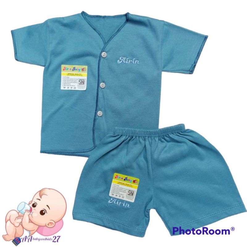 Airin 3Pasang Setelan Baju Bayi Lengan Pendek Polos Bordir Usia Newborn Bahan Nyaman Berkualitas