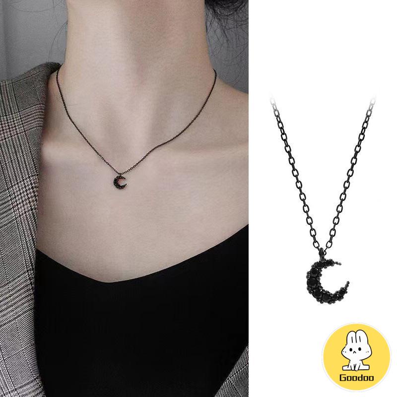 Kalung Liontin Korea Bulan Berlian Hitam Kalung  Rantai Tulang Selangka Untuk Wanita -Doo