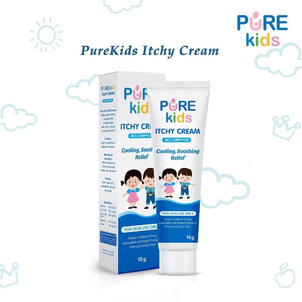 [bisa COD] PURE KIDS Itchy Cream 15gr | Krim Pereda Biang Keringat dan Gatal Alergi | Krim Pereda Gatal Digigit Nyamuk atau Serangga