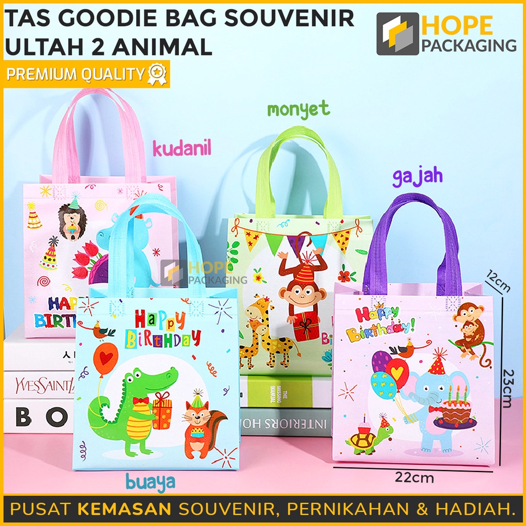 Tas Goodie Bag Seri : ANIMAL Buaya  Gajah Monyet Kudanil / Souvenir Ulang tahun / Happy birthday