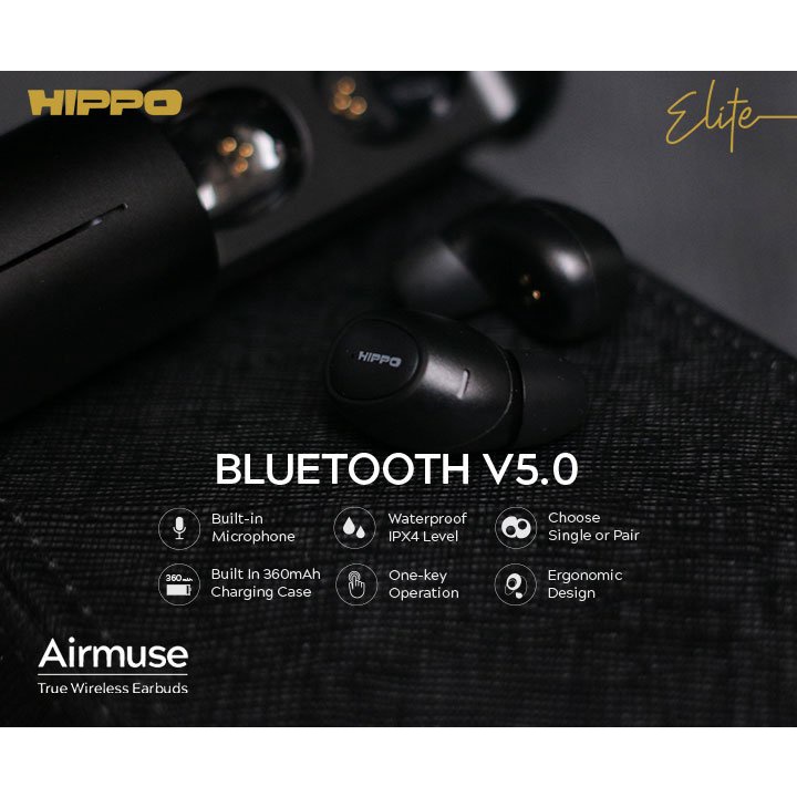 Hippo Elite TWS Airmuse Bluetooth 5.0 True Wireless Stereo HiFi Sound Volume Control With Mic Earbuds Earphone