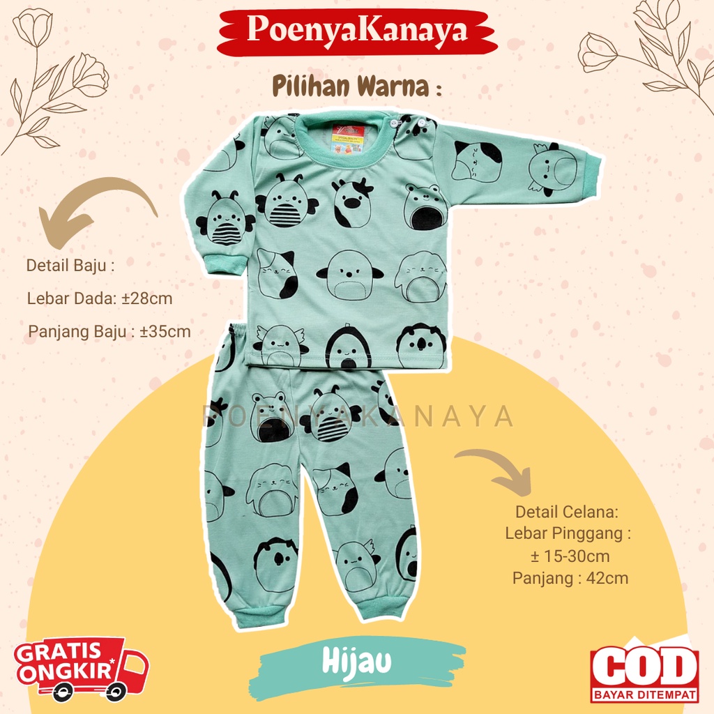 Setelan Baju Bayi Piyama Bayi Panjang KEPALA HEWAN WARNA Viori Size 6-18 Bulan SPY64