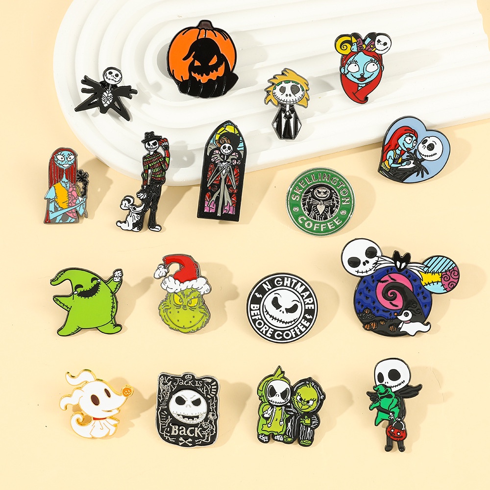 Bros Pin Enamel Desain Kartun Jack Skellington Bahan Metal