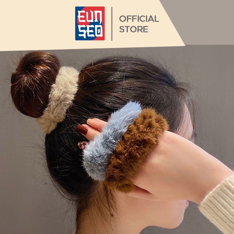 EUNSEO Ikat Rambut Scrunchie Wanita Pompom Ponytail Donat Fashion Korea Kuncir Rambut Premium