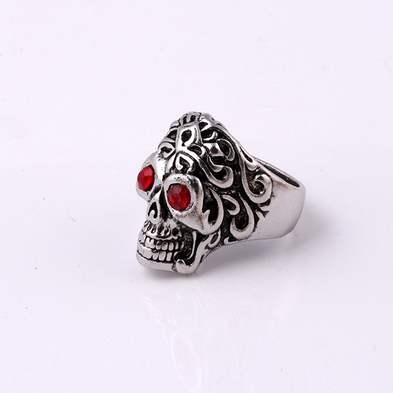 Cincin Desain Tengkorak Mata Merah Gaya Punk Eropa Amerika Untuk Pria