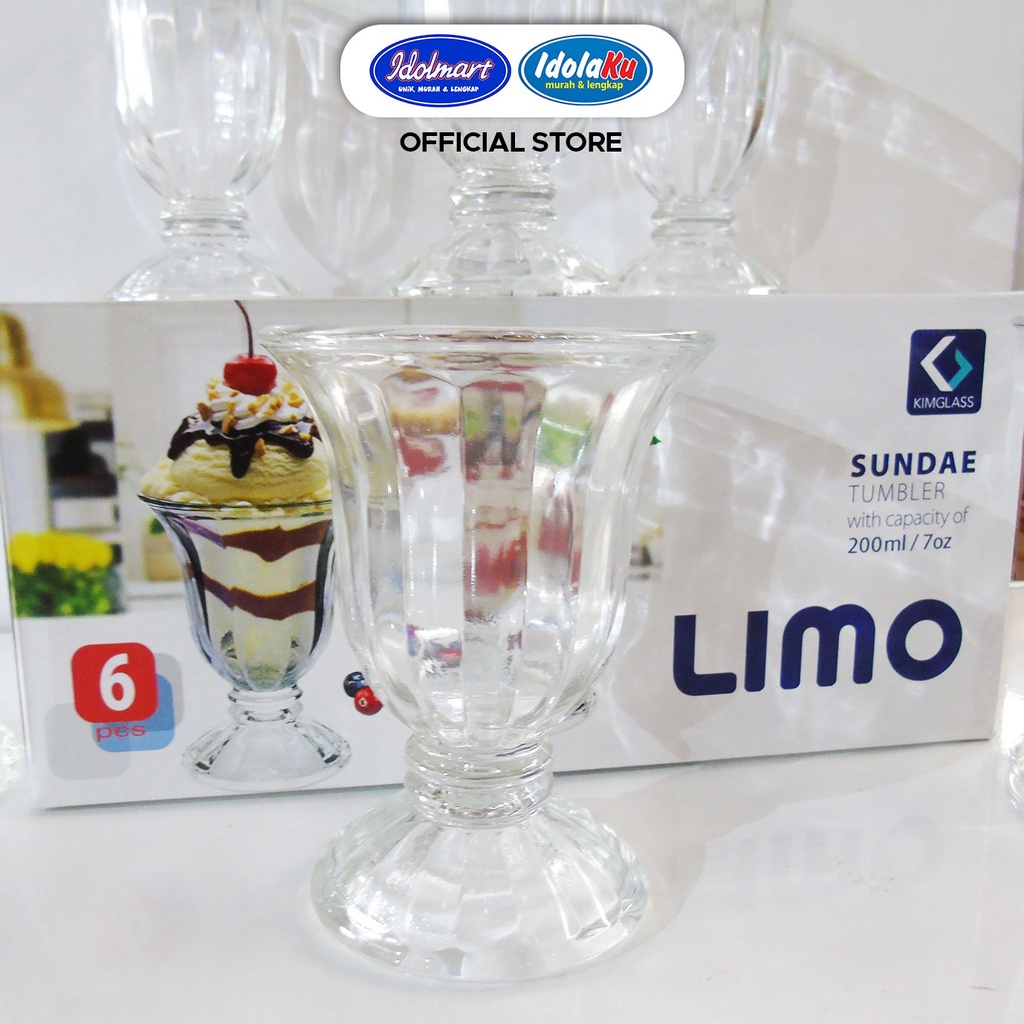 IDOLAKU Kimglass Gelas Kaca Limo 200 ml x 4 pcs Gelas Es Krim