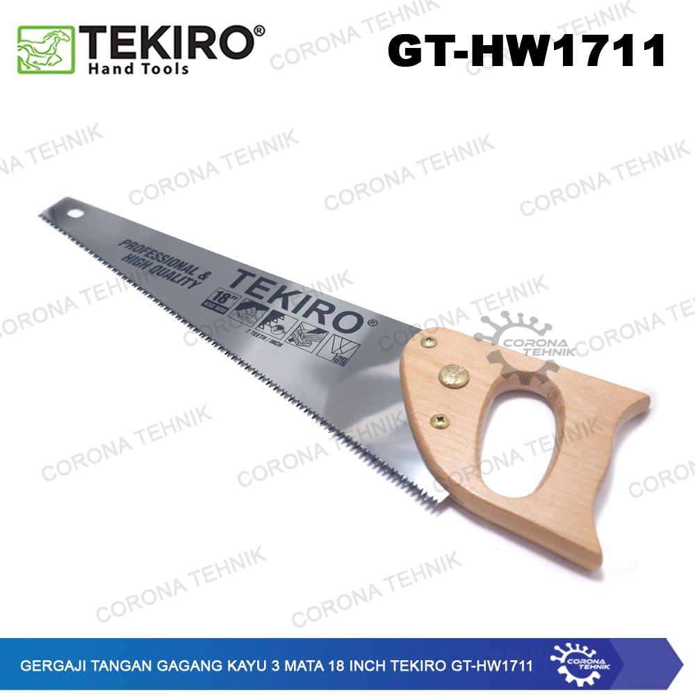 GT-HW1711 - Gergaji Tangan Gagang Kayu 3 Mata 18 Inch Tekiro