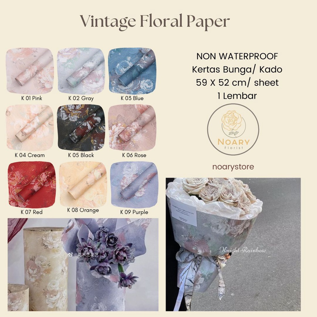 Vintage Floral Paper Wrap Kertas Bunga Kertas Kado Bungkusan Bunga Cellophane Flower Wrapping Buket Bunga / Flower Wrapping / Cellophane / Wrap / Kertas Bunga / Kertas Kado / Flower Paper / Kertas Grosir / Kertas Import / Kertas Cellophane / Florist / Buk