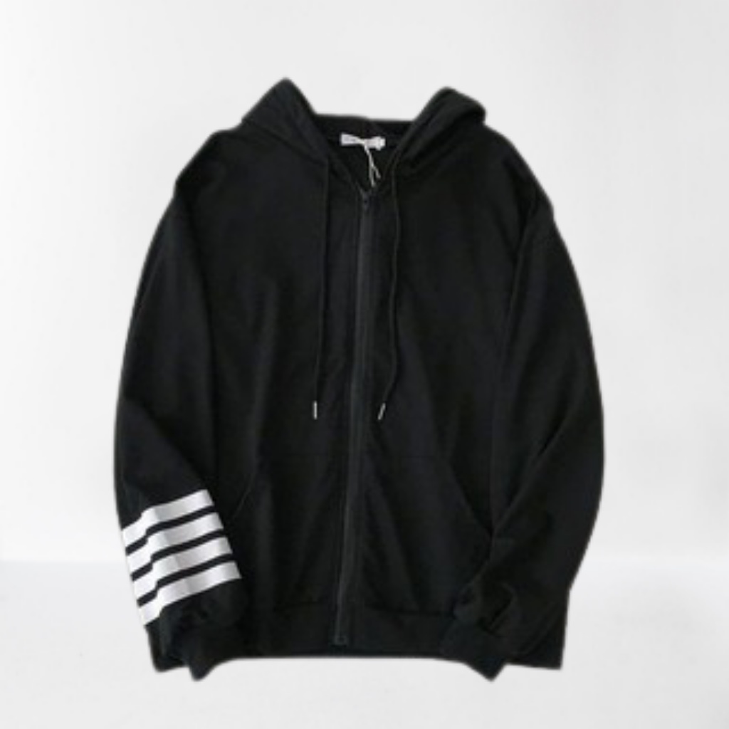 HOODIE ZIPPER WANITA STRIP HAND REGLAN SALUR HOODIE FLEECE TEBAL