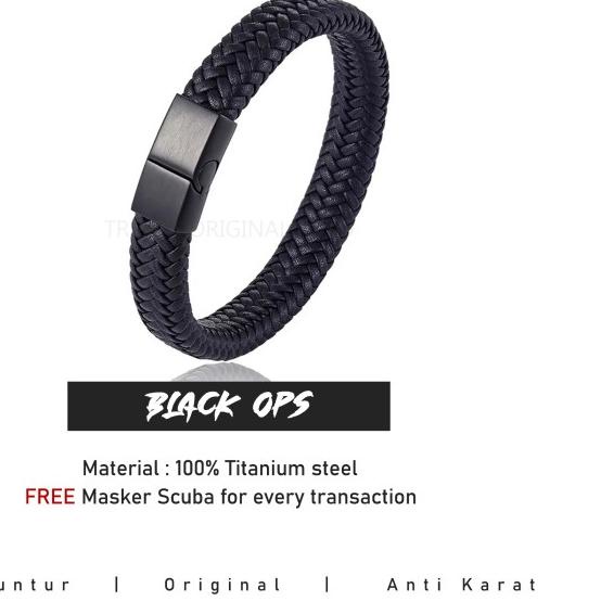 Gelang Kulit Pria Hitam Keren - 21cm