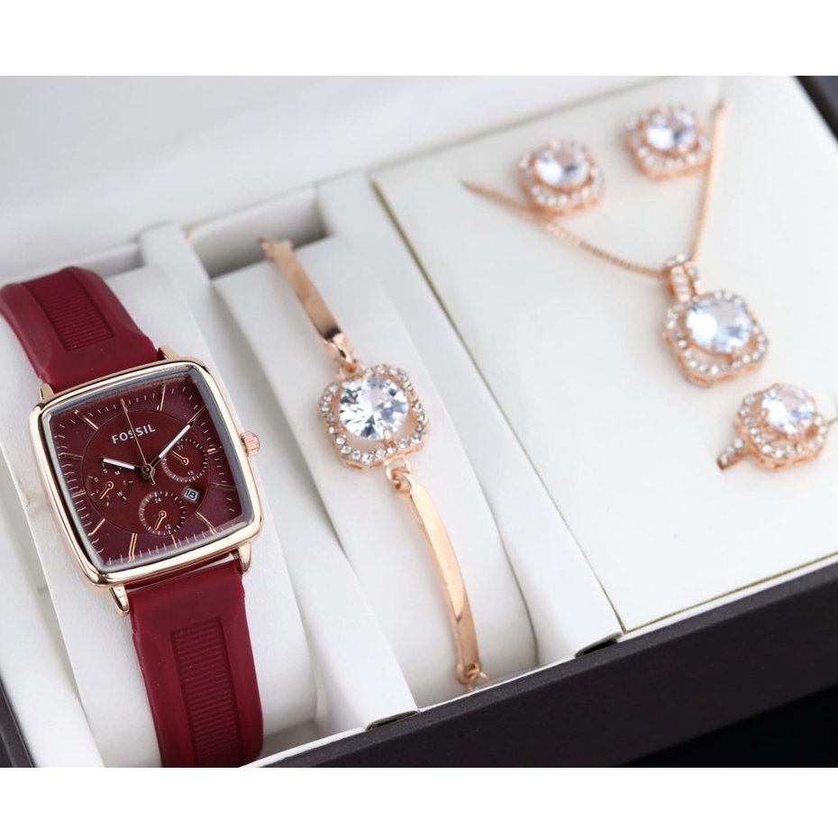 Jam tangan wanita unik Free Aksesoris Kalung Cincin Anting dan gelang