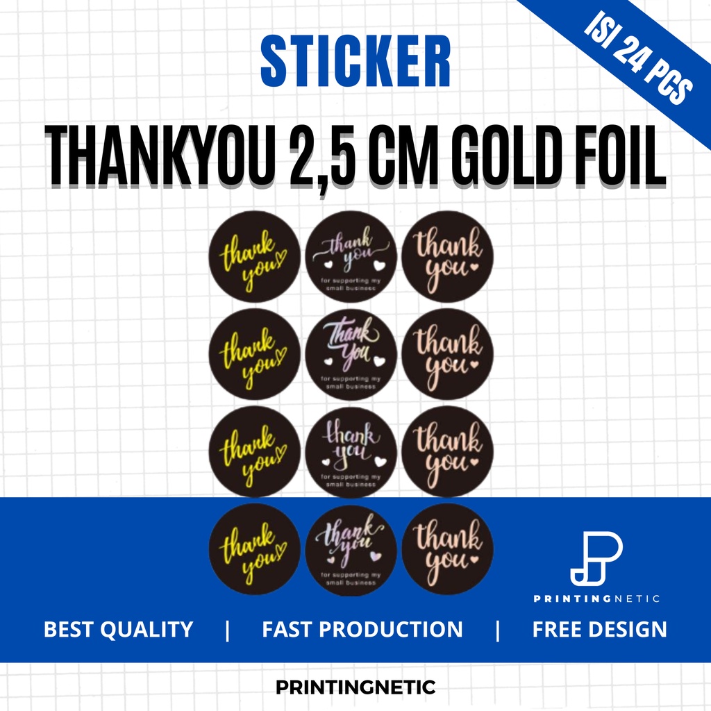 

Sticker Thankyou Gold Foil 2,5 cm ( Isi 24 Per Pack / 2 Set dari Gambar Yang Tertera ) Label Sticker Kemasan Thankyou Bulat