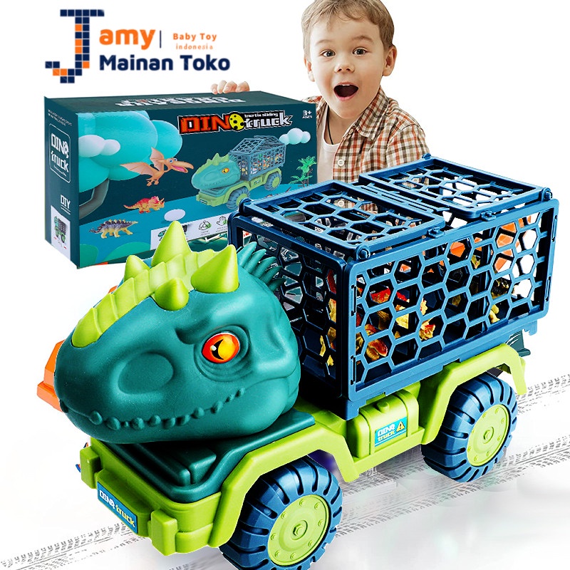 Mainan Truck Dinosaurs Besar Tanpa Baterai Mainan Dinosaurus Tyrannosaurus Rex Inersia Transporter