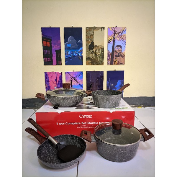 Set Peralatan Masak Cypruz Marble Cookware Set of 7 pcs