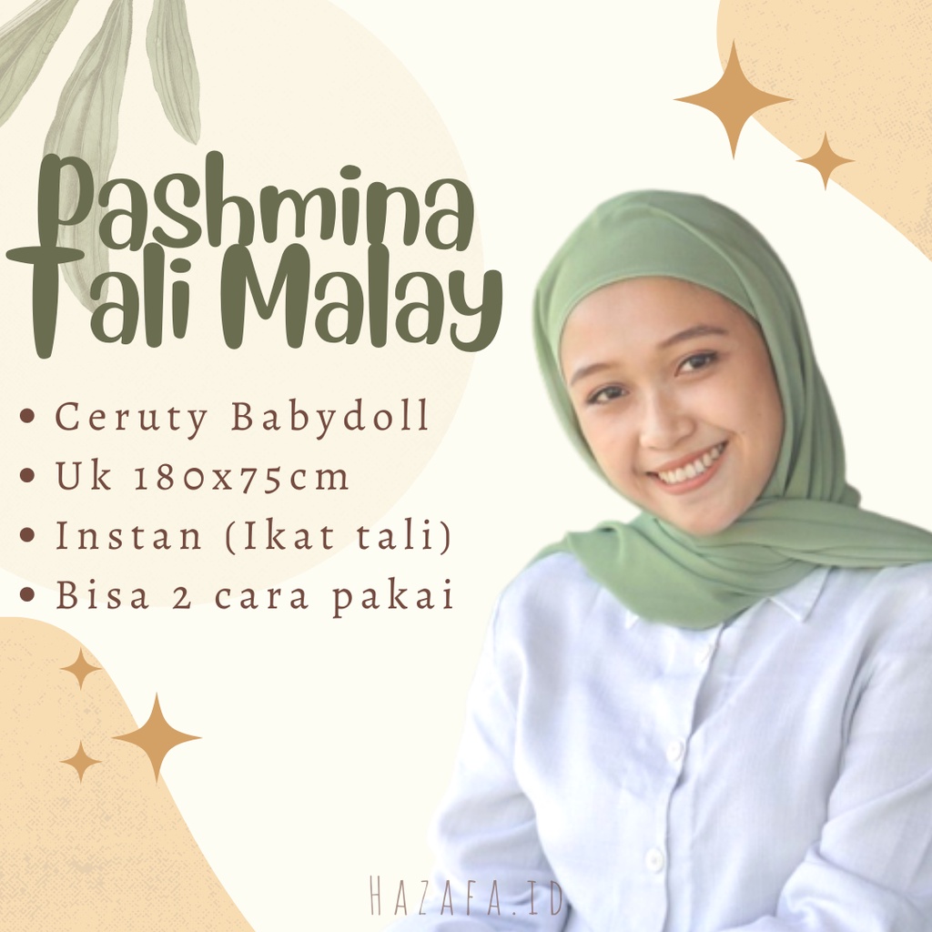 Jilbab Pashmina Instan | Jilbab Malaysia | Kerudung Pasmina Malay Ceruty Babydoll Instan Tali