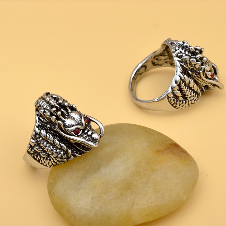 Cincin Titanium steel Desain Kepala Naga Untuk Pria