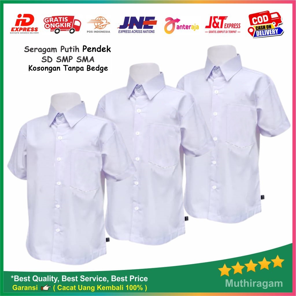 KEMEJA PUTIH PENDEK/ BAJU SERAGAM SEKOLAH PUTIH LENGAN PENDEK PRIA DAN WANITA UNTUK SEMUA TINGKATAN 
